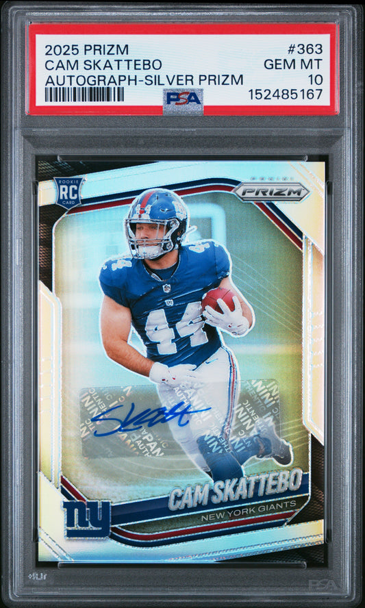 Cam Skattebo 2025 Panini Prizm Silver PRizm Auto PSA 10 Gem Mint