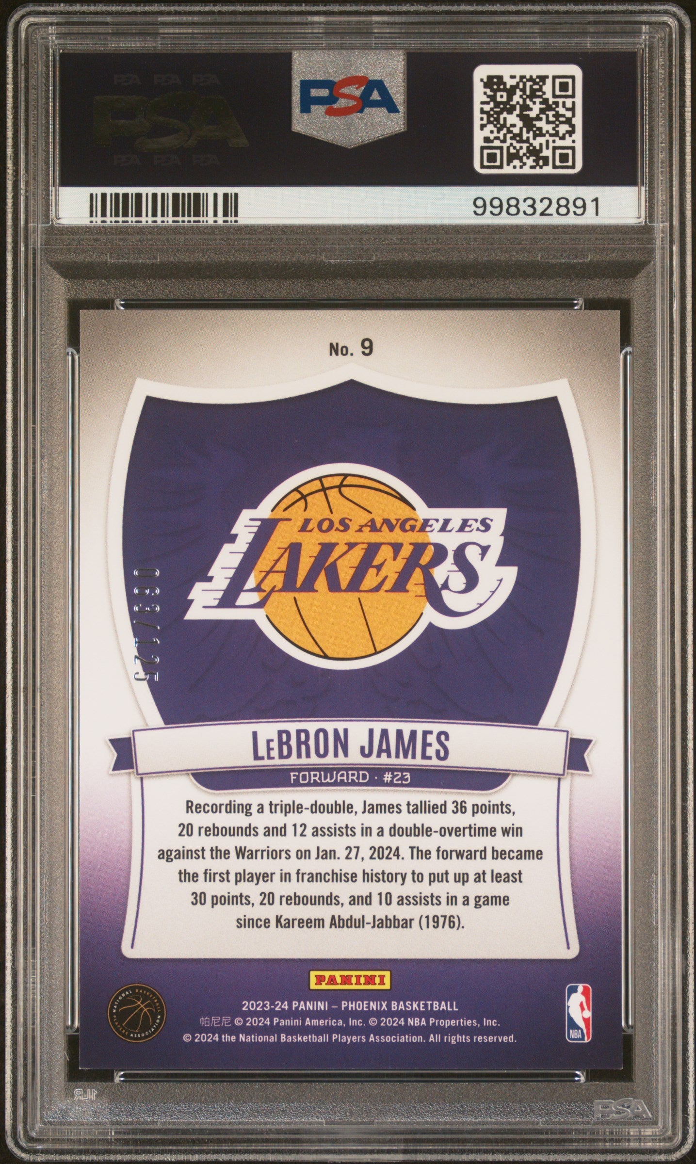 LeBron James 2023 Panini Phoenix Crusade White Ice #63/125 PSA 9 Mint