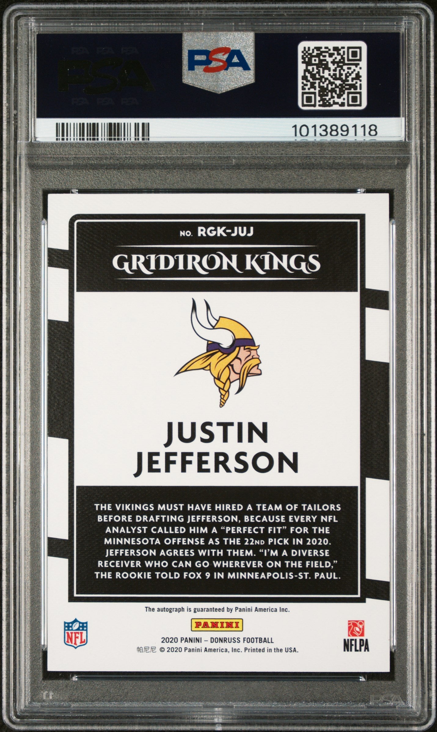 Justin Jefferson 2020 Donruss Rookie Gridiron Kings Auto #5/49 PSA 9 Mint