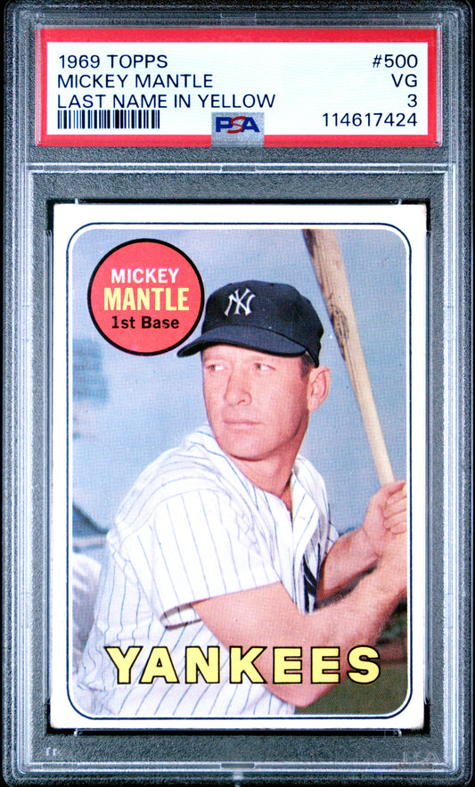Mickey Mantle 1969 Topps #500 PSA 3 Very Good 7424