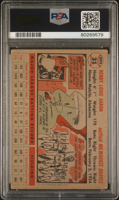 Hank Aaron 1956 Topps Grey Back #31 PSA 1.5 Fair