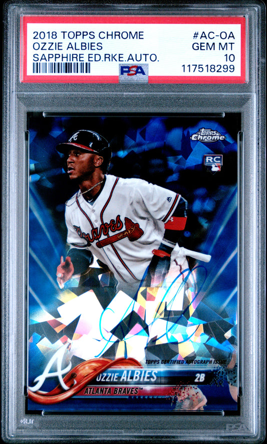 Ozzie Albies 2018 Topps Chrome Sapphire Rookie Auto PSA 10 Gem Mint