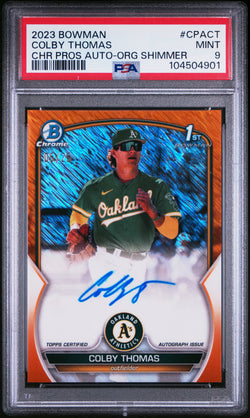 Colby Thomas 2023 Bowman Chrome Orange Shimmer Auto #5/25 PSA 9 Mint