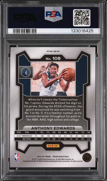 Anthony Edwards 2023 Panini Prizm #108 King Snake PSA 10 Gem Mint
