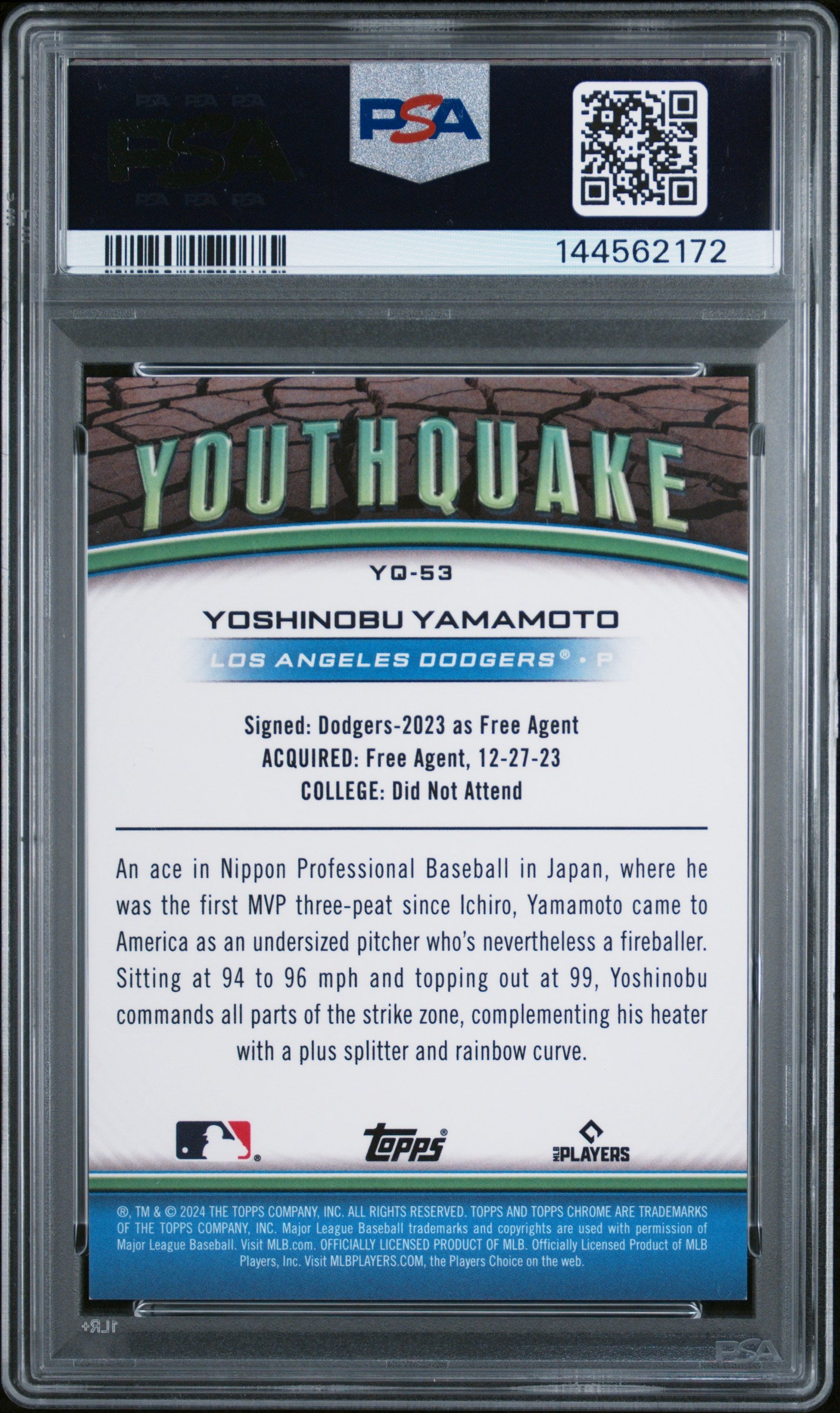 Yoshinobu Yamamoto 2024 Topps Chrome Youthquake Red Refractor #2/5 PSA 8 Nm-Mint