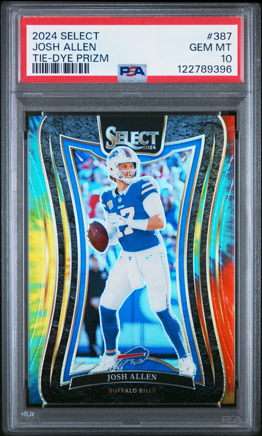 Josh Allen 2024 Panini Select #387 Tie-Dye Prizm #12/25 PSA 10 Gem Mint