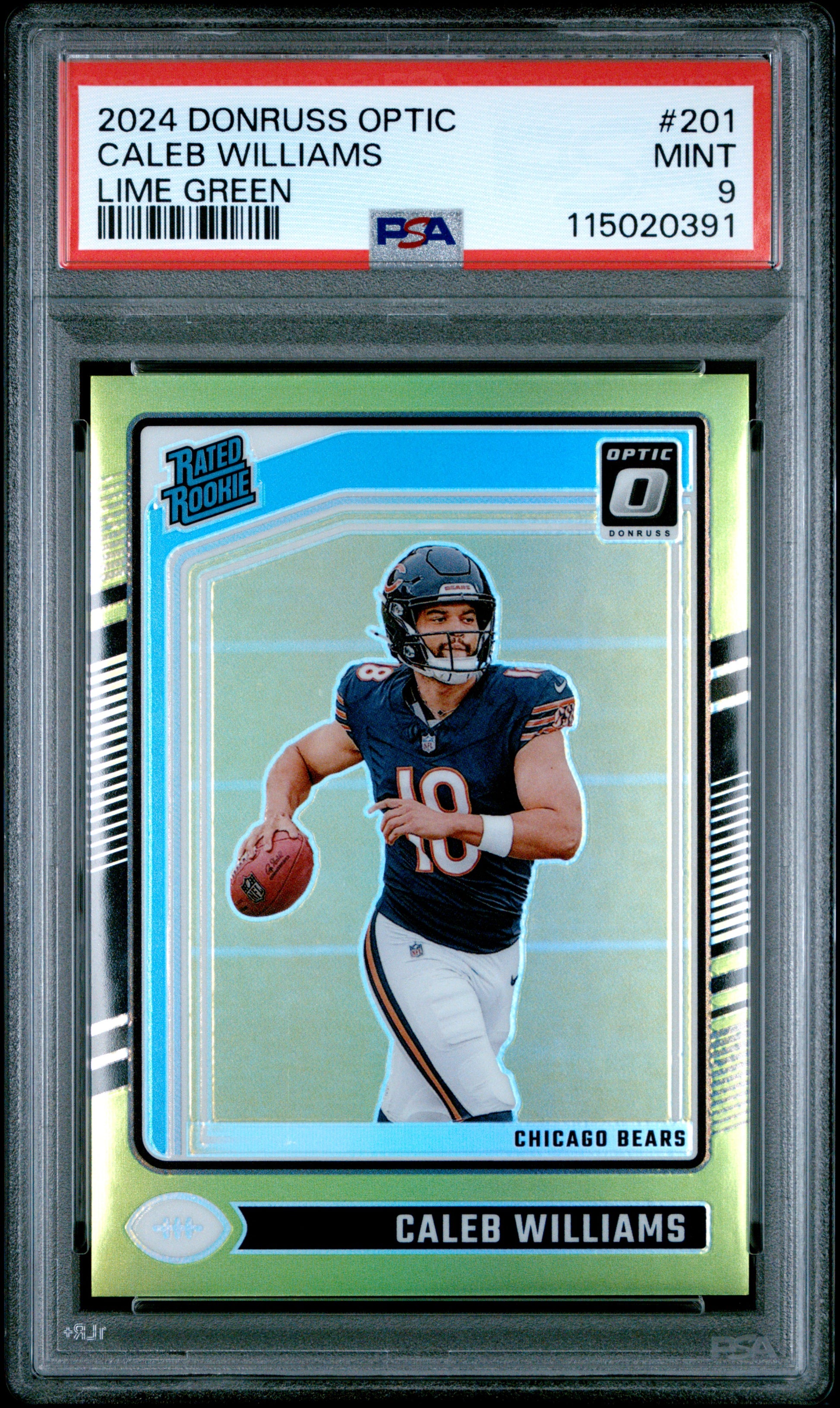 Caleb Williams 2024 Donruss Optic Rookie #201 Lime Green #5/50 PSA 9 Mint