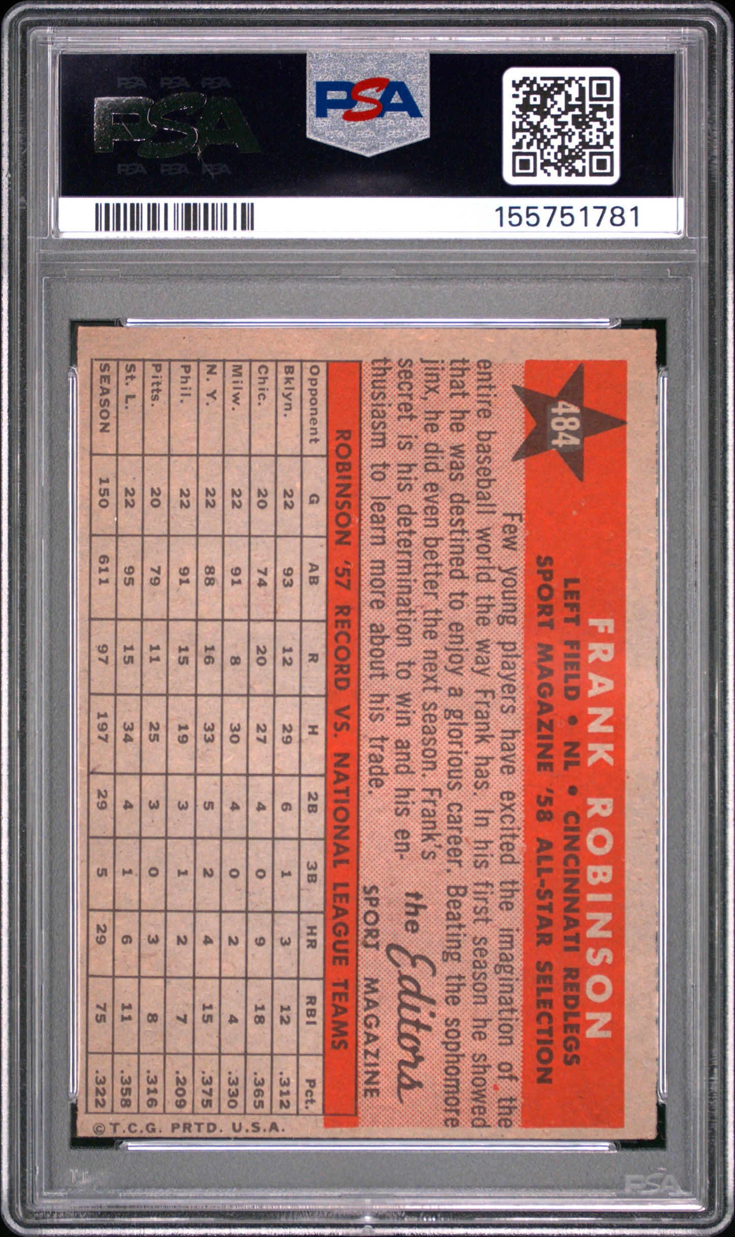 Frank Robisnon 1985 Topps #484 All-Star PSA 6 Ex-Mint