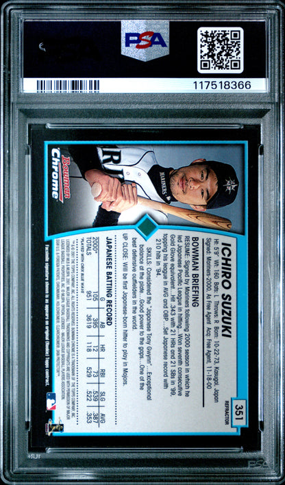 Ichiro Suzuki 2001 Bowman Chrome #351 Rookie Refractor PSA 8 Nm-Mint