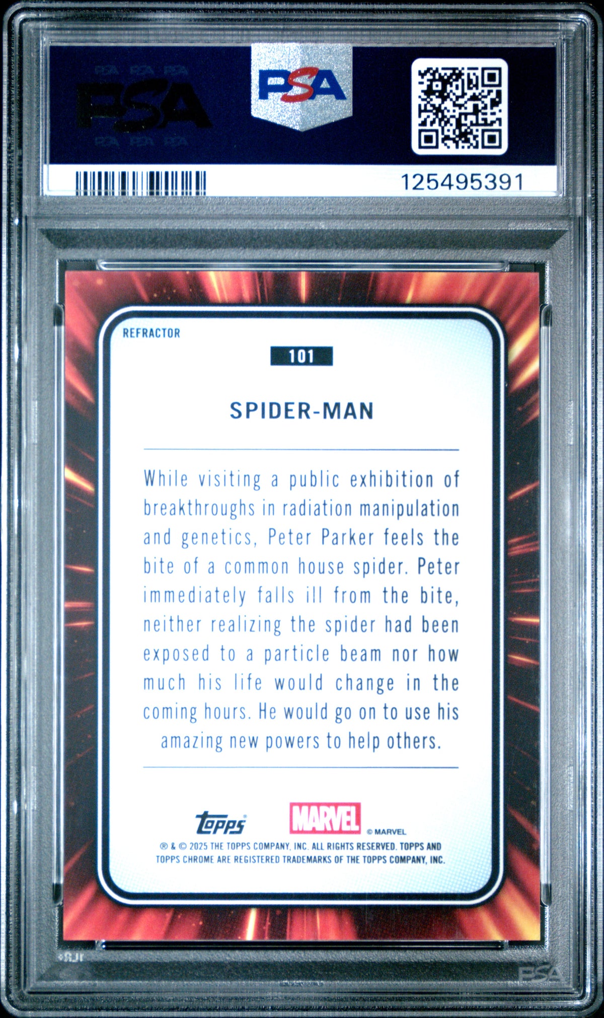 Spider-Man 2025 TOpps Chrome Marvel #101 Refractor PSA 10 Gem Mint
