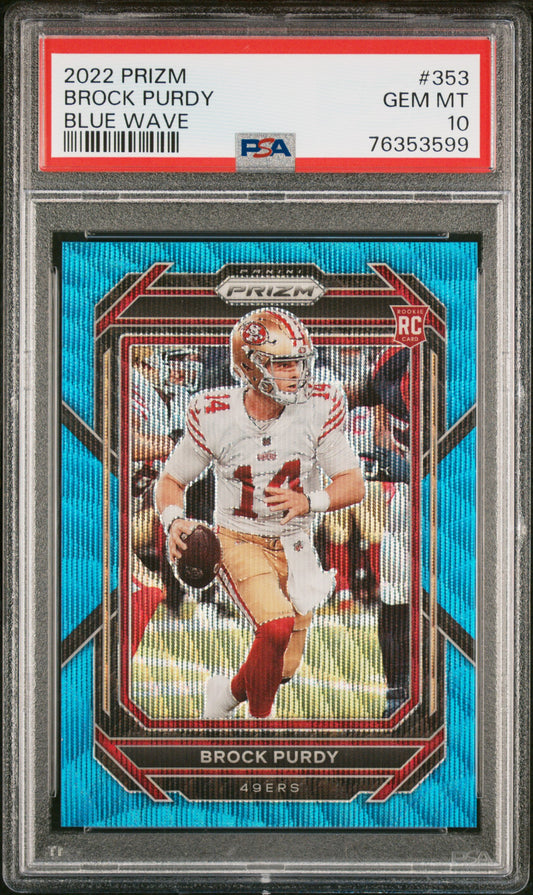 Brock Purdy 2022 Prizm #353 Blue Wave #22/199 PSA 10 Gem Mint