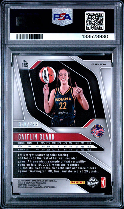 Caitlin Clark 2024 Panini Prizm WNBA Rookie #145 PSA 9 Mint 8930