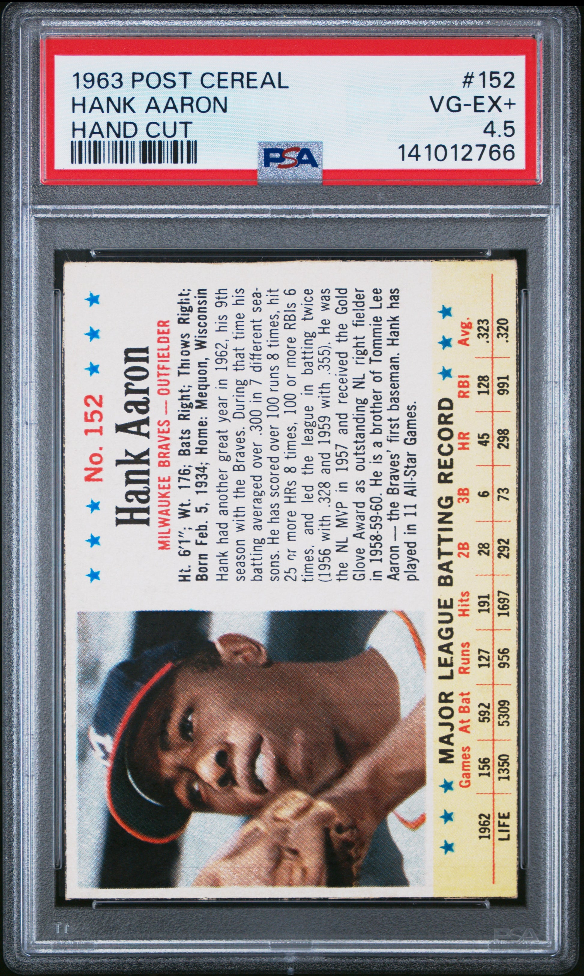 Hank Aaron 1963 Post #152 PSA 4.5 VG-EX+