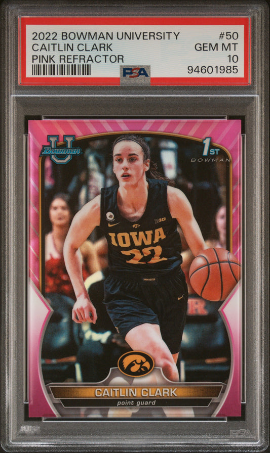 Caitlin Clark 2022 Bowman Chrome University Pink Refractor #50 PSA 10 Gem Mint
