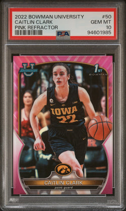 Caitlin Clark 2022 Bowman Chrome University Pink Refractor #50 PSA 10 Gem Mint