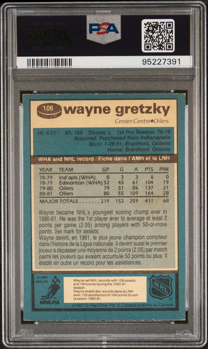Wayne Gretzky 1981 O-Pee-Chee #106 Autograph PSA 7 Auto 7