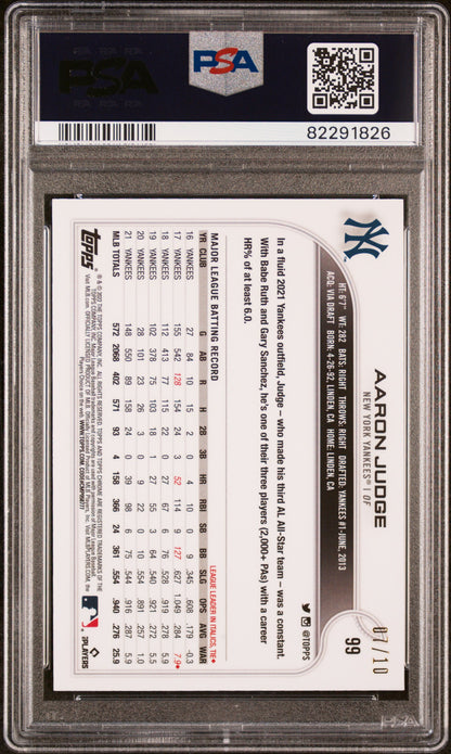 Aaron Judge 2022 Topps Ben Baller Chrome #99 Rose Gold Refractor #7/10 PSA 9 Mint