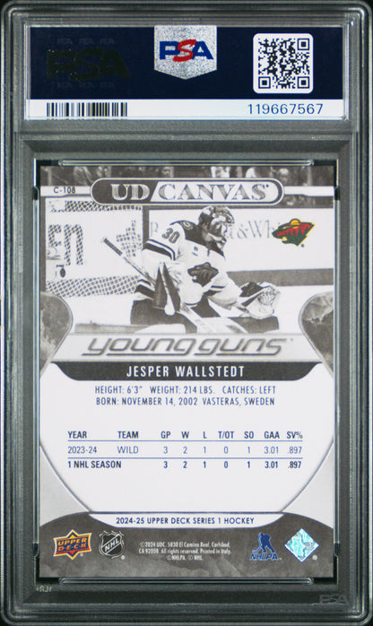 Jesper Wallstedt 2024 Upper Deck Rookie #C108 Black White Canvas PSA 10 Gem Mint 7567