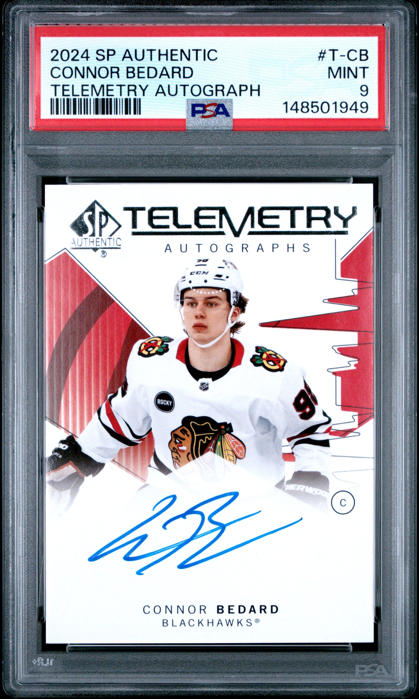 Connor Bedard 2024 SP Authentic Telemtry Autographs PSA 9 Mint