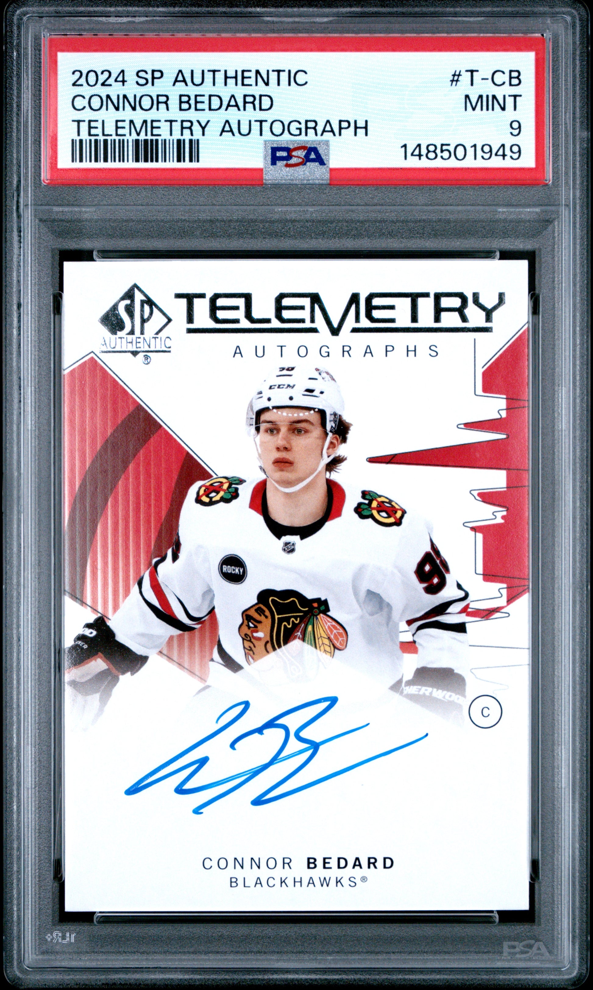 Connor Bedard 2024 SP Authentic Telemtry Autographs PSA 9 Mint