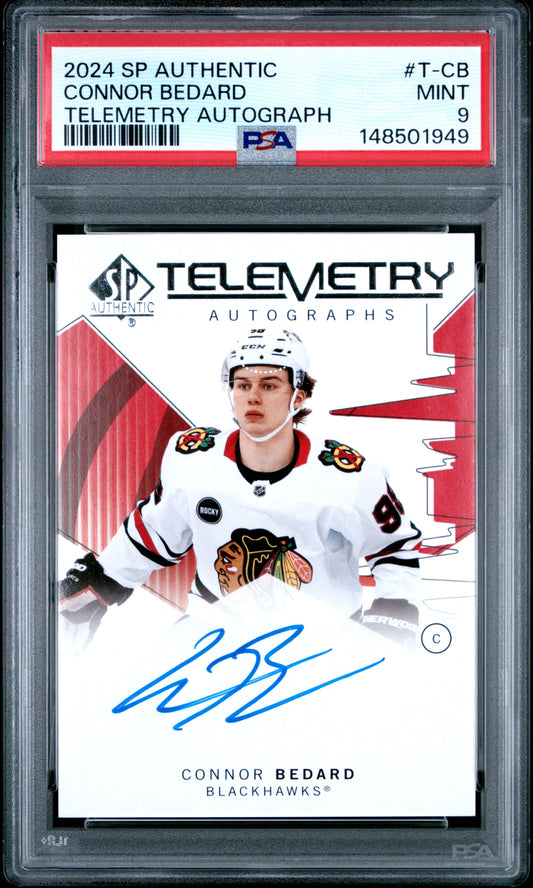 Connor Bedard 2024 SP Authentic Telemtry Autographs PSA 9 Mint