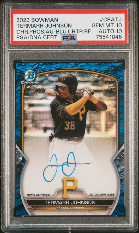 Termarr Johnson 2023 Bowman Chrome Blue Crater Refractor Auto #127/150 PSA 10 Auto 10