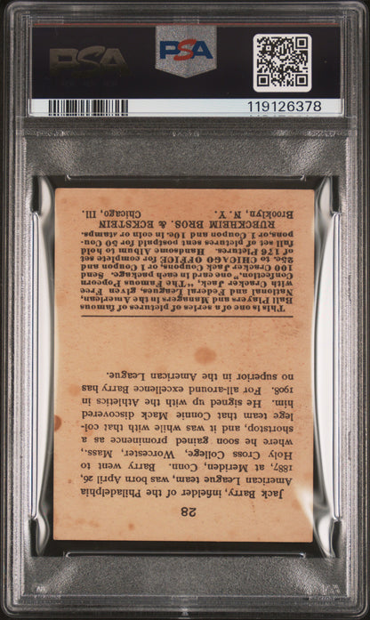 Jack Barry 1915 Cracker Jack #28 PSA 2 Good