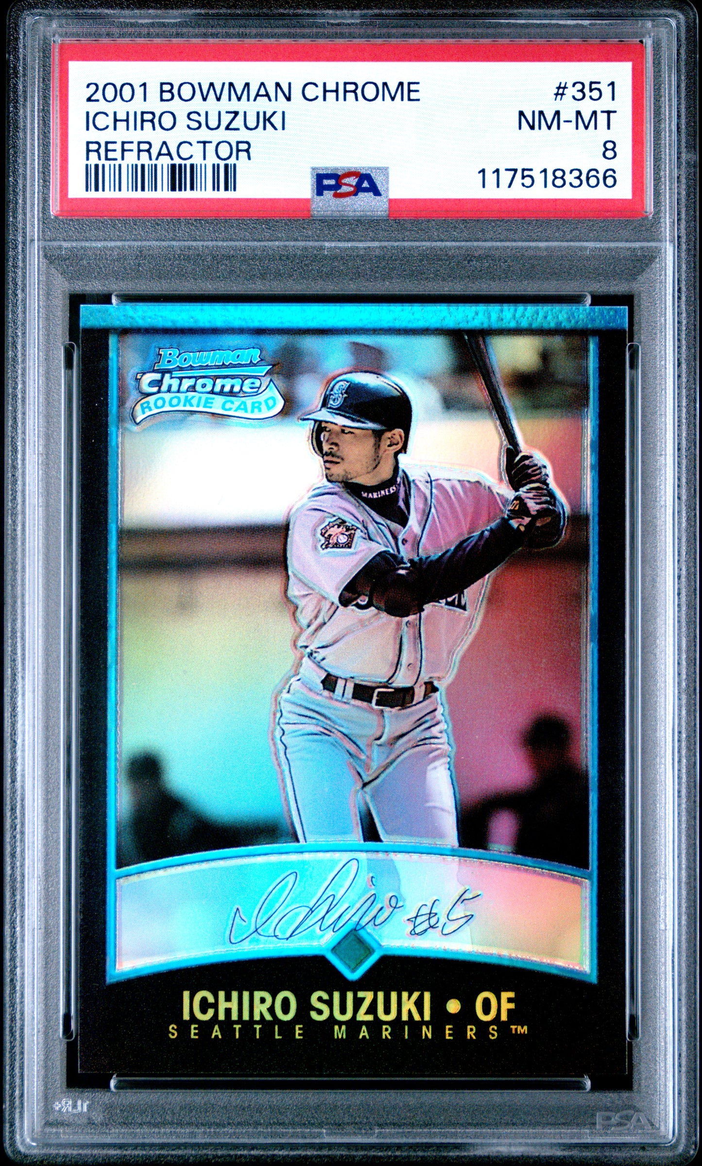 Ichiro Suzuki 2001 Bowman Chrome #351 Rookie Refractor PSA 8 Nm-Mint