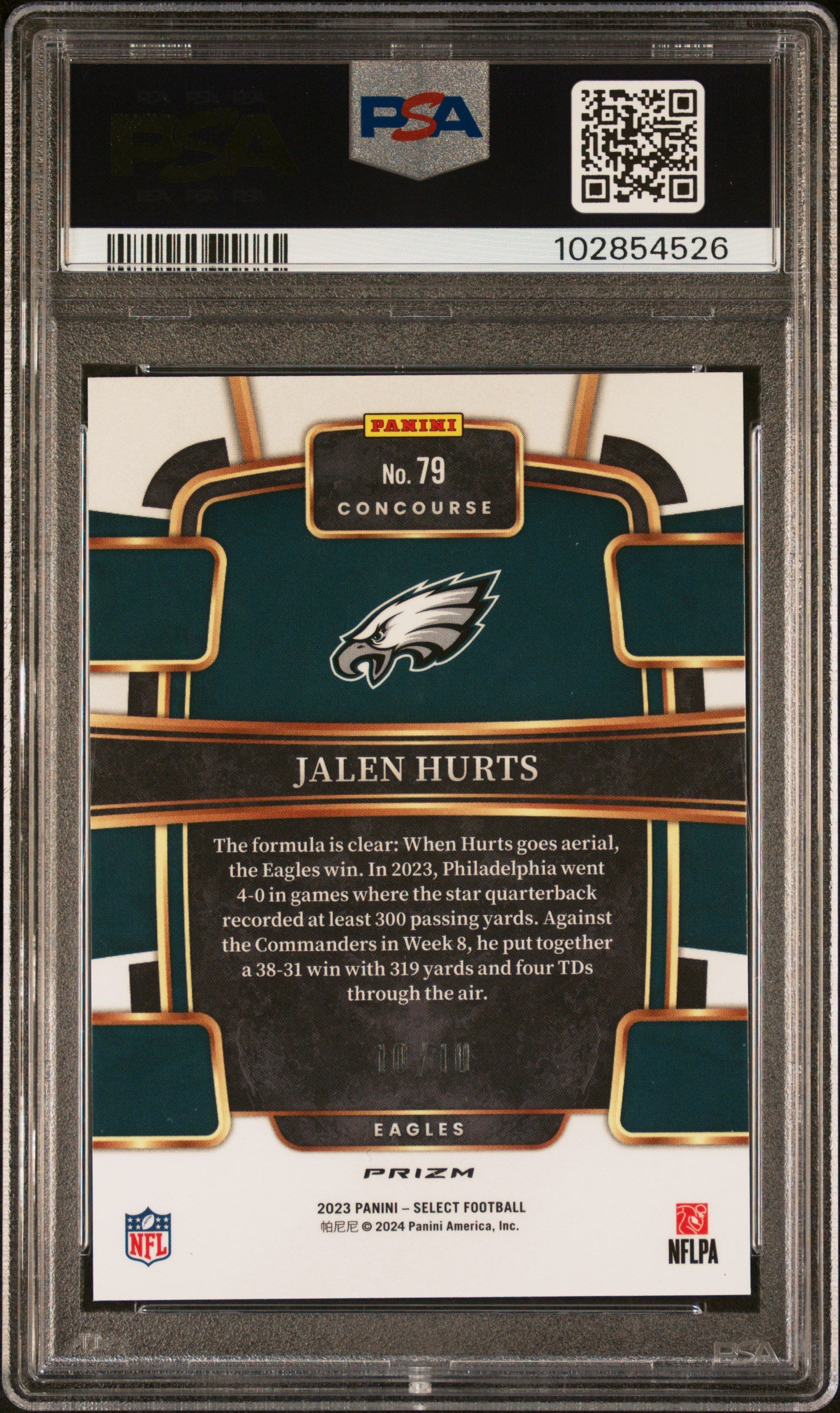 Jalen Hurts 2023 Panini Select #79 Gold Dragon Scale #10/10 PSA 10 Gem Mint