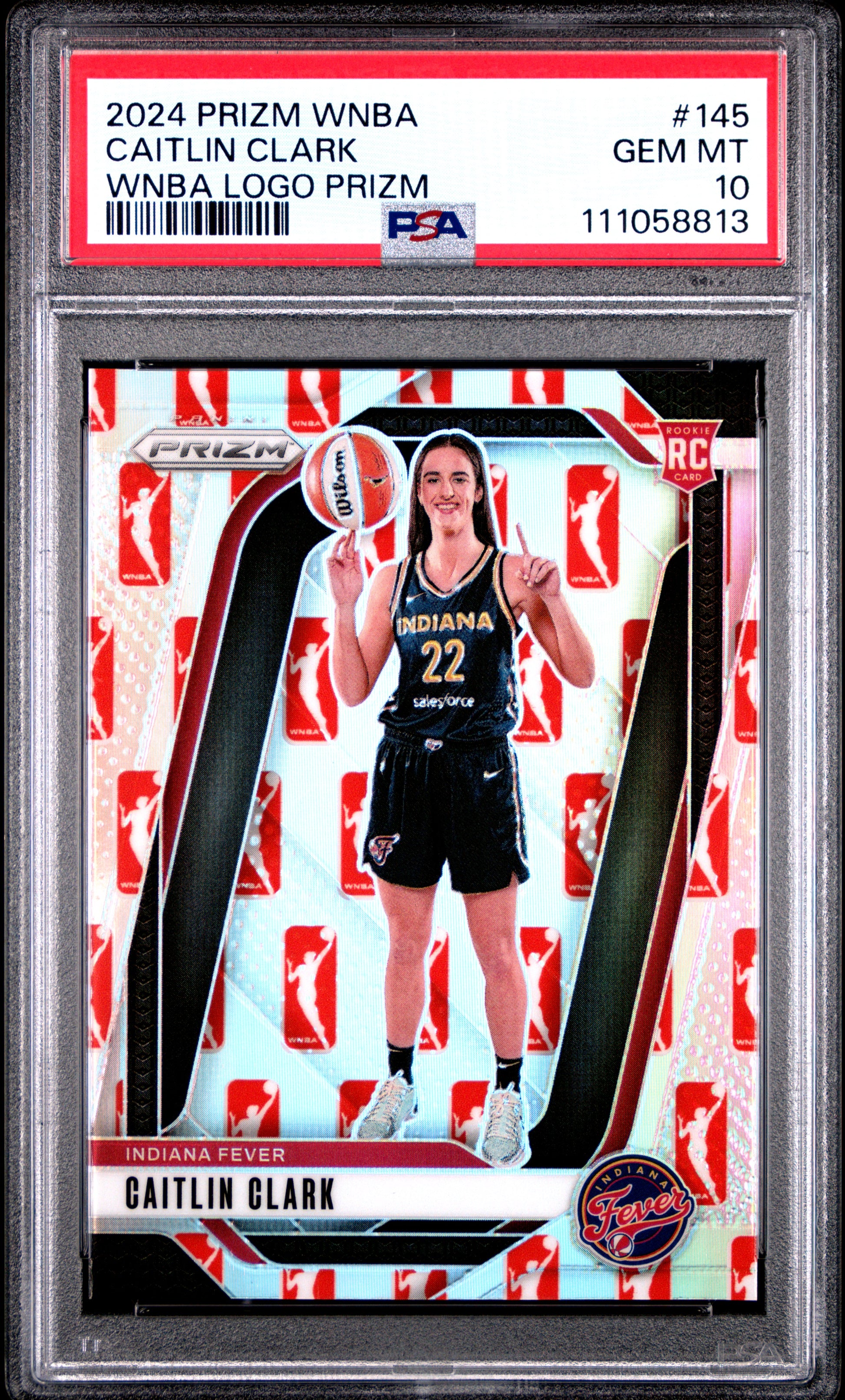 Caitlin Clark 2024 Panini Prizm WNBA Rookie #145 WNBA Logo Prizm PSA 10 Gem Mint