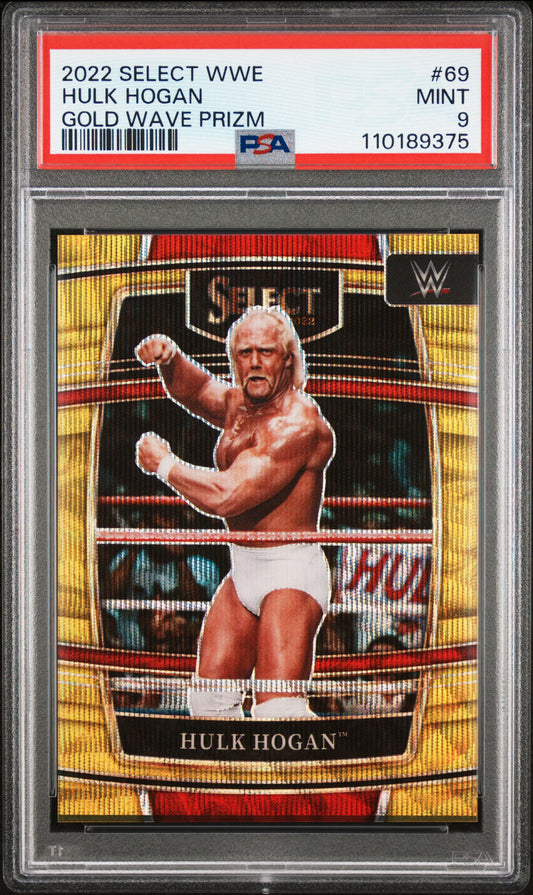 Hulk Hogan 2022 Panini Select WWE Gold Wave Prizm #4/10 PSA 9 Mint