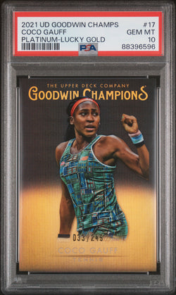 Coco Gauff 2021 Upper Deck Goodwin Lucky Gold Platinum #33/249 PSA 10 Gem Mint