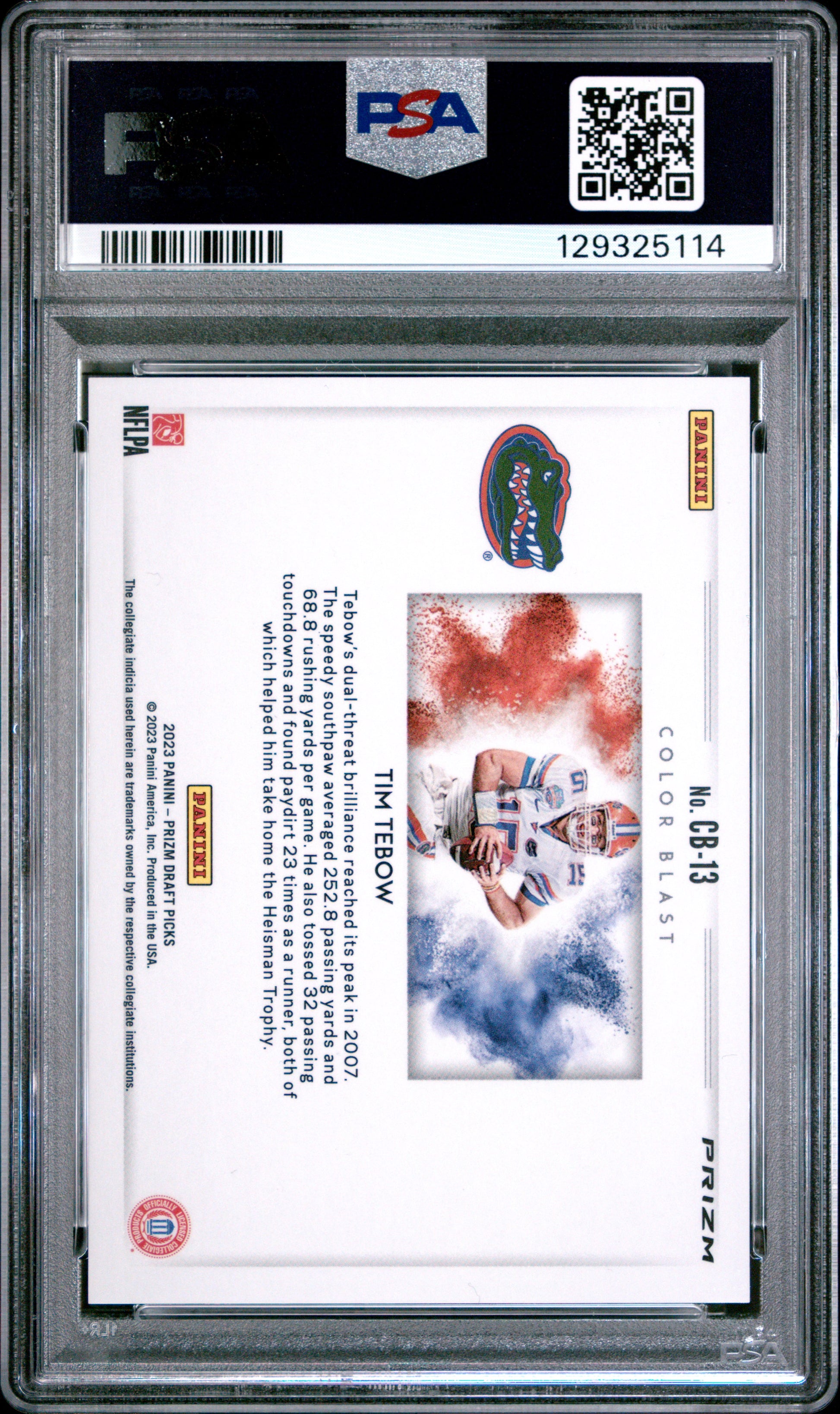 Tim Tebow 2023 Panini Prizm Draft Picks Color Blast PSA 9 Mint