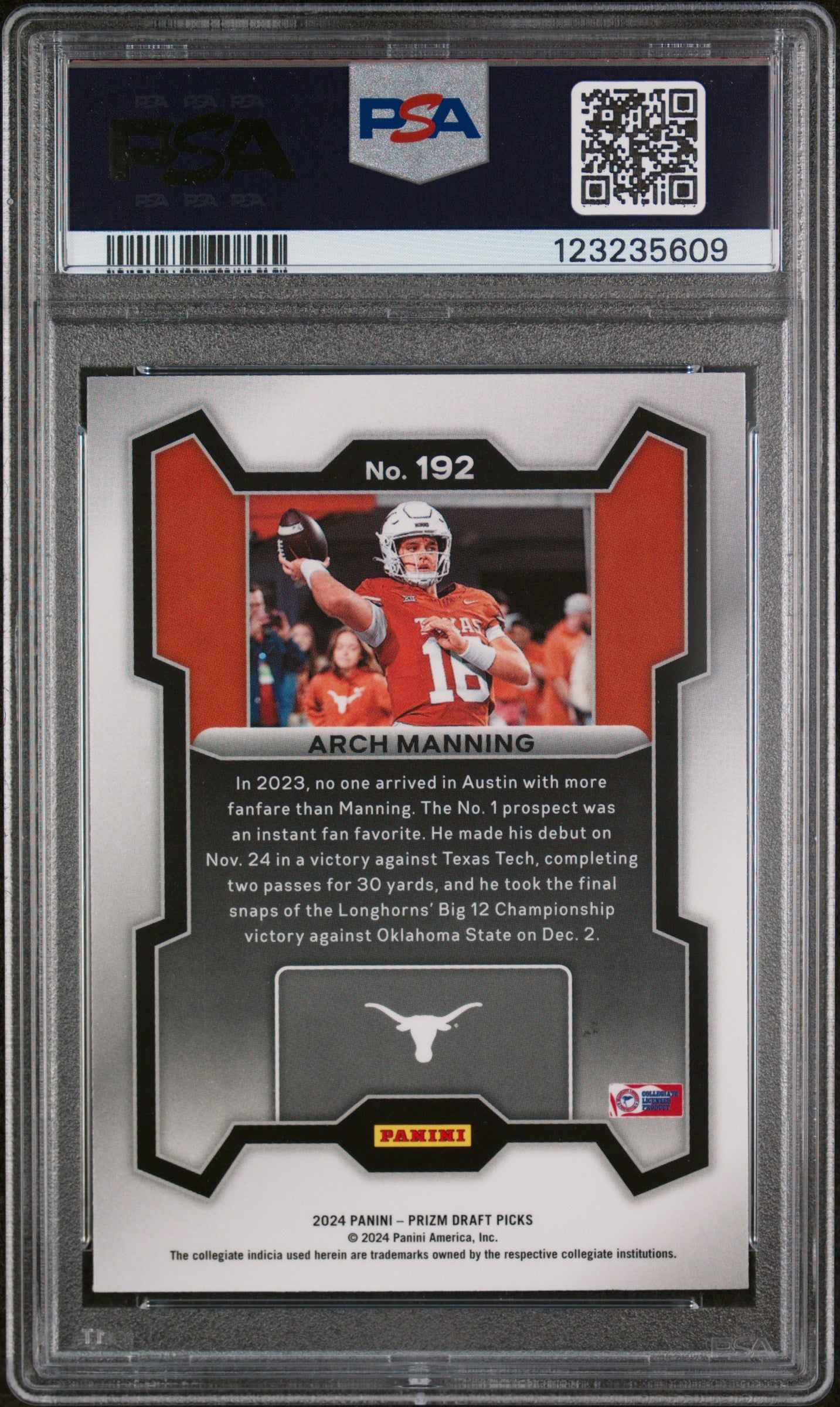 Arch Manning 2024 Panini Prizm Draft Picks #192 PSA 10 Gem Mint