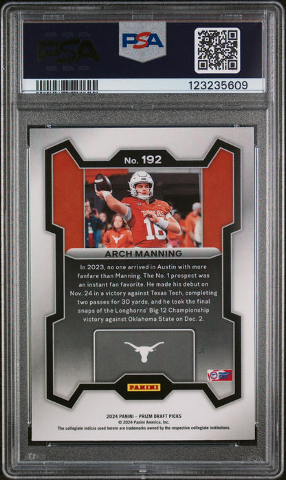 Arch Manning 2024 Panini Prizm Draft Picks #192 PSA 10 Gem Mint