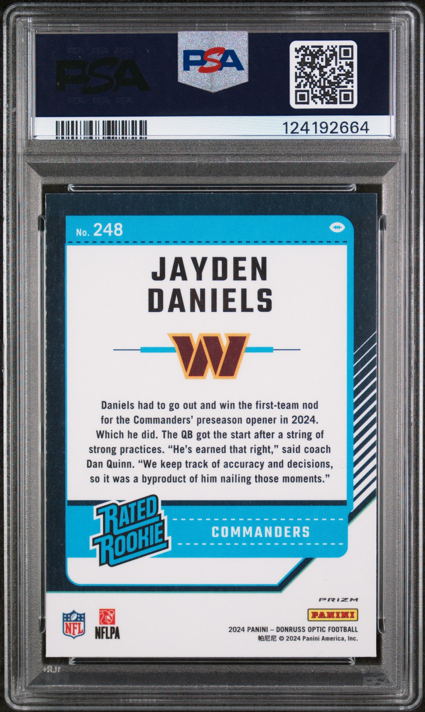 Jayden Daniels 2024 Donruss Optic Rookie #248 Holo PSA 10 Gem Mint