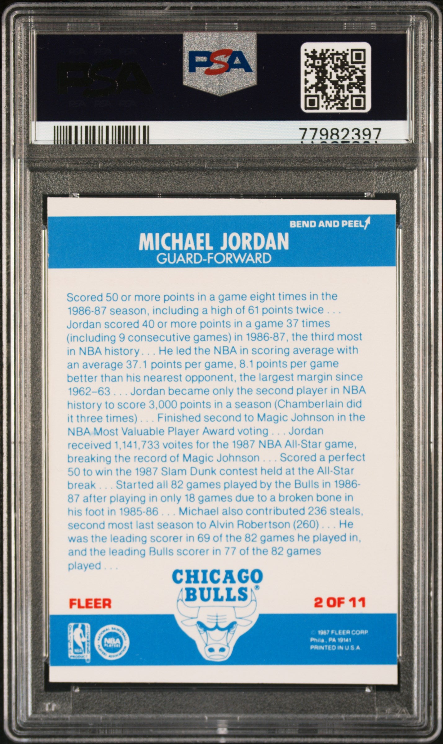 Michael Jordan 1987 Fleer Sticker #2 PSA 7 Near Mint