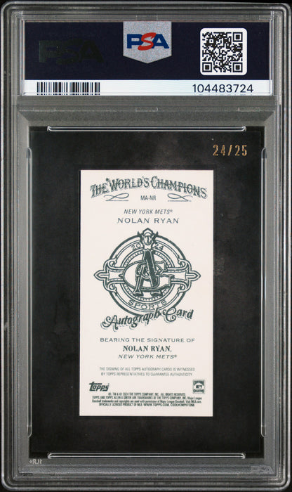 Nolan Ryan 2024 Topps Allen and Ginter Black Frame Mini Auto #24/25 PSA 6 Auto 10