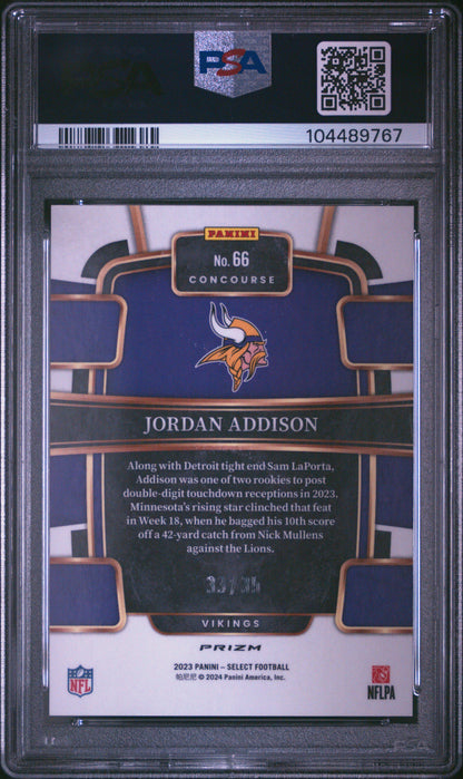 Jordan Addison 2023 Panini Select Rookie #66 White Prizm #33/35 PSA 10 Gem Mint