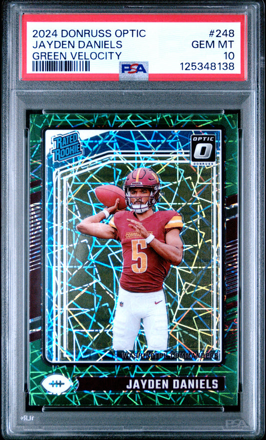 Jayden Daniels 2024 Donruss Optic Rookie #248 Green Velocity PSA 10 Gem Mint