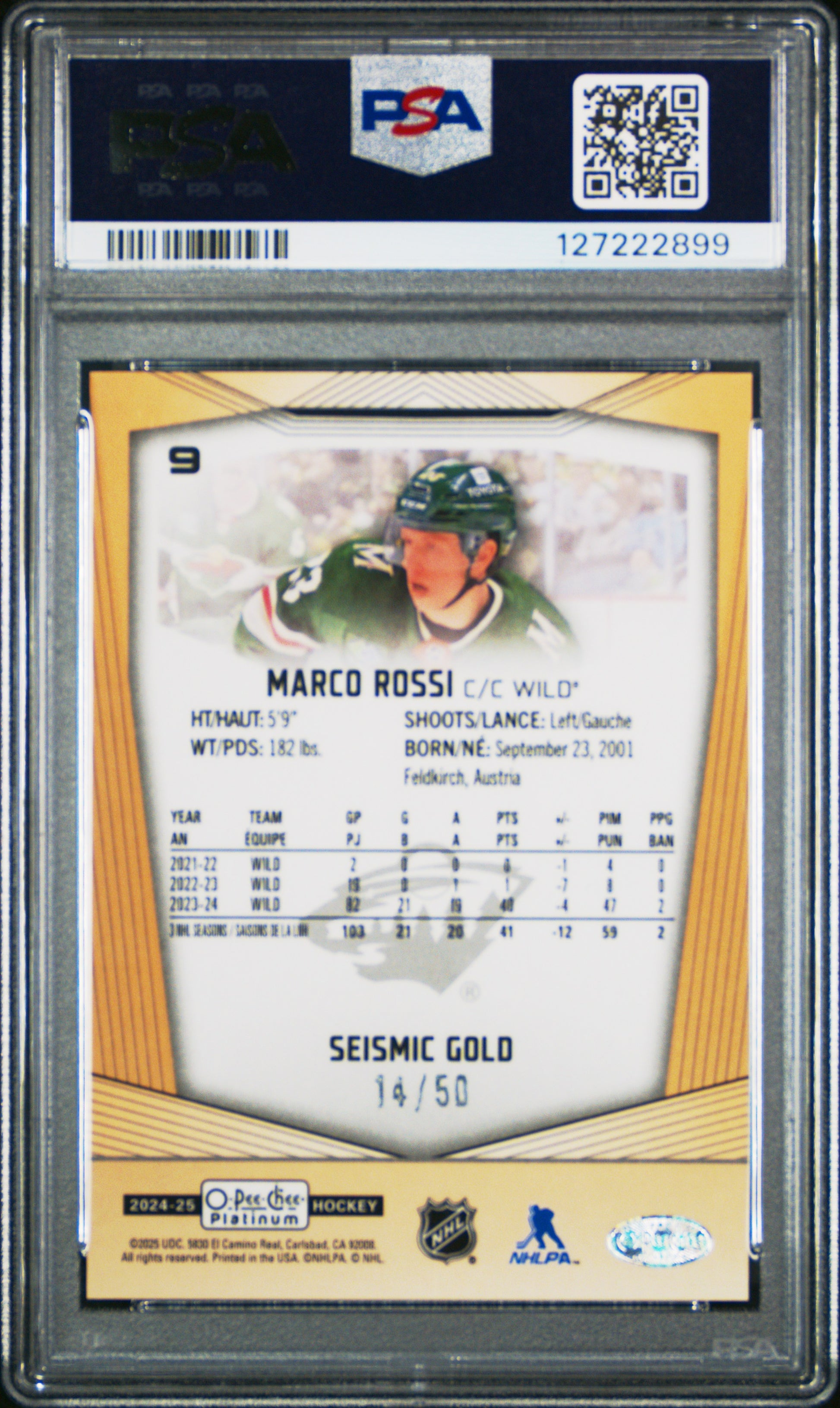 Marco Rossi 2024 OPC Platinum #9 Seismic Gold #14/50 PSA 10 Gem Mint
