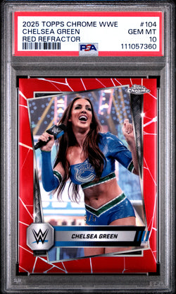 Chelsea Green 2025 Topps Chrome WWE Red Refractor #3/5 PSA 10 Gem Mint