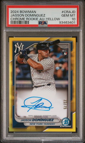 Jasson Dominguez 2024 Bowman Chrome Yellow Auto #23/75 PSA 10 Gem Mint