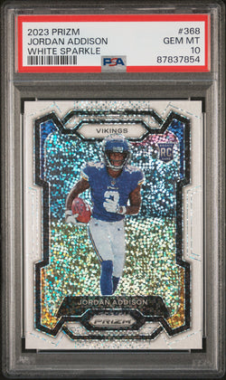 Jordan Addison 2023 Panini Prizm White Sparkle Rookie #368 PSA 10 Gem Mint 7854