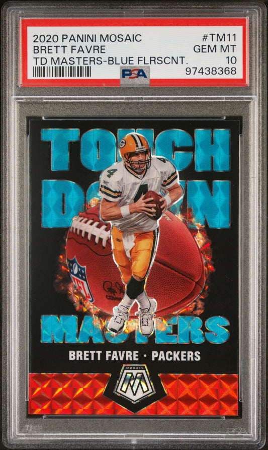 Brett Favre 2020 Panini Mosaic Touchdown Masters Blue Flourescent #4/15 PSA 10 Gem Mint
