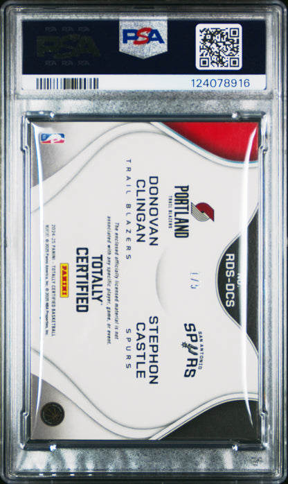 Donovan Clingan + Stephon Castle 2023 Totally Certified Dual Patch Minormama #1/5 PSA 7 Near Mint