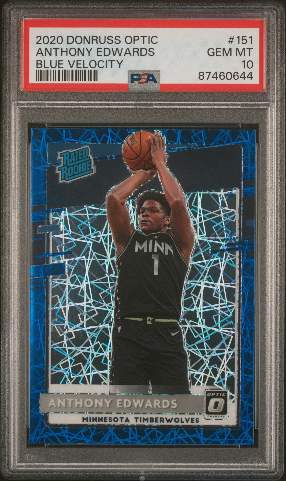 Anthony Edwards 2020 Donruss Optic Rookie #151 Blue Velocity PSA 10 Gem Mint 0644