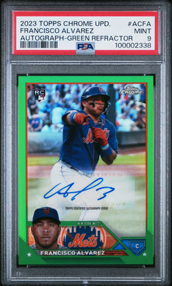 Francisco Alvarez 2023 Topps Chrome Update Green Refractor Auto #49/99 PSA 9 Mint