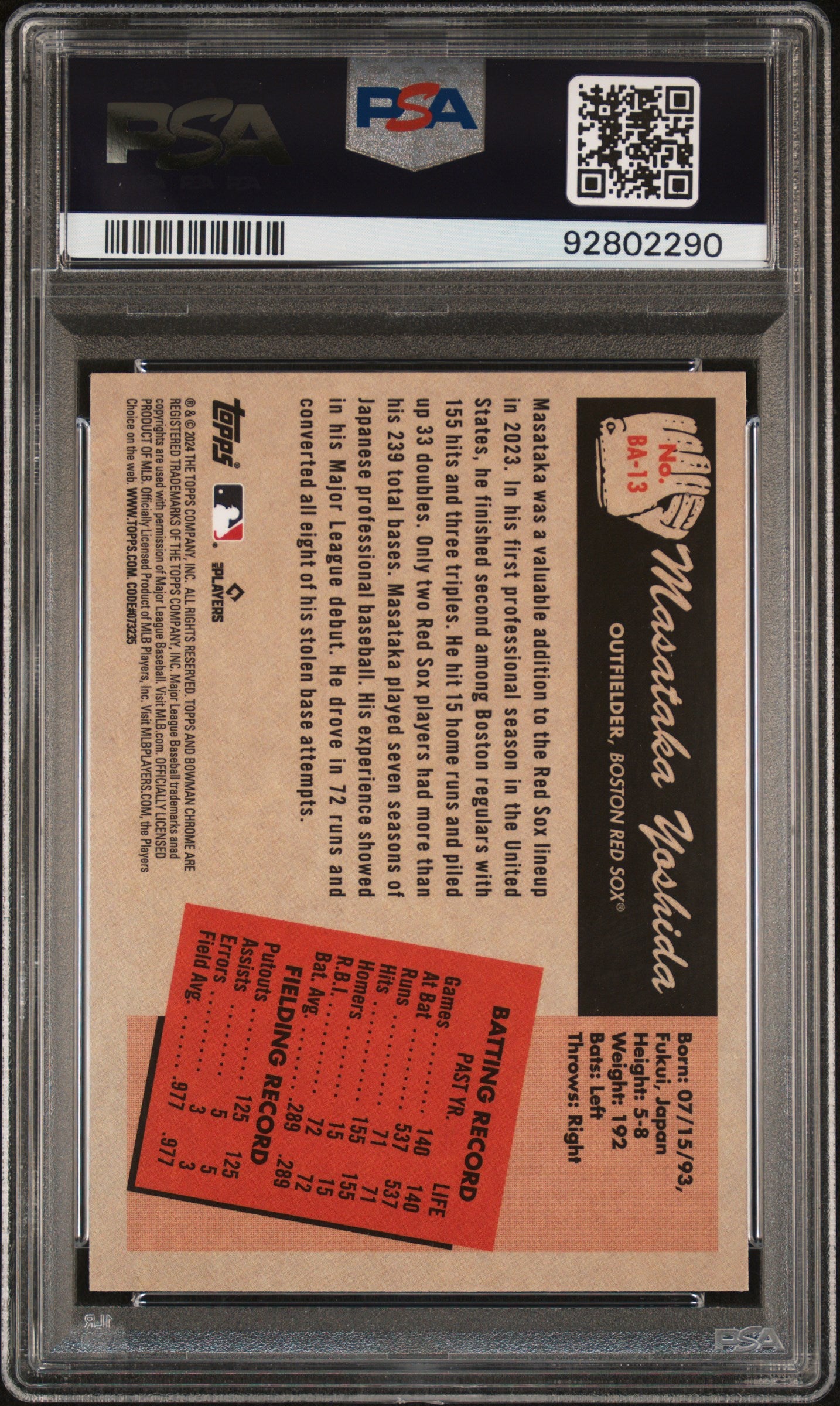 Masataka Yoshida 2024 Bowman 1955 Anime PSA 10 Gem Mint