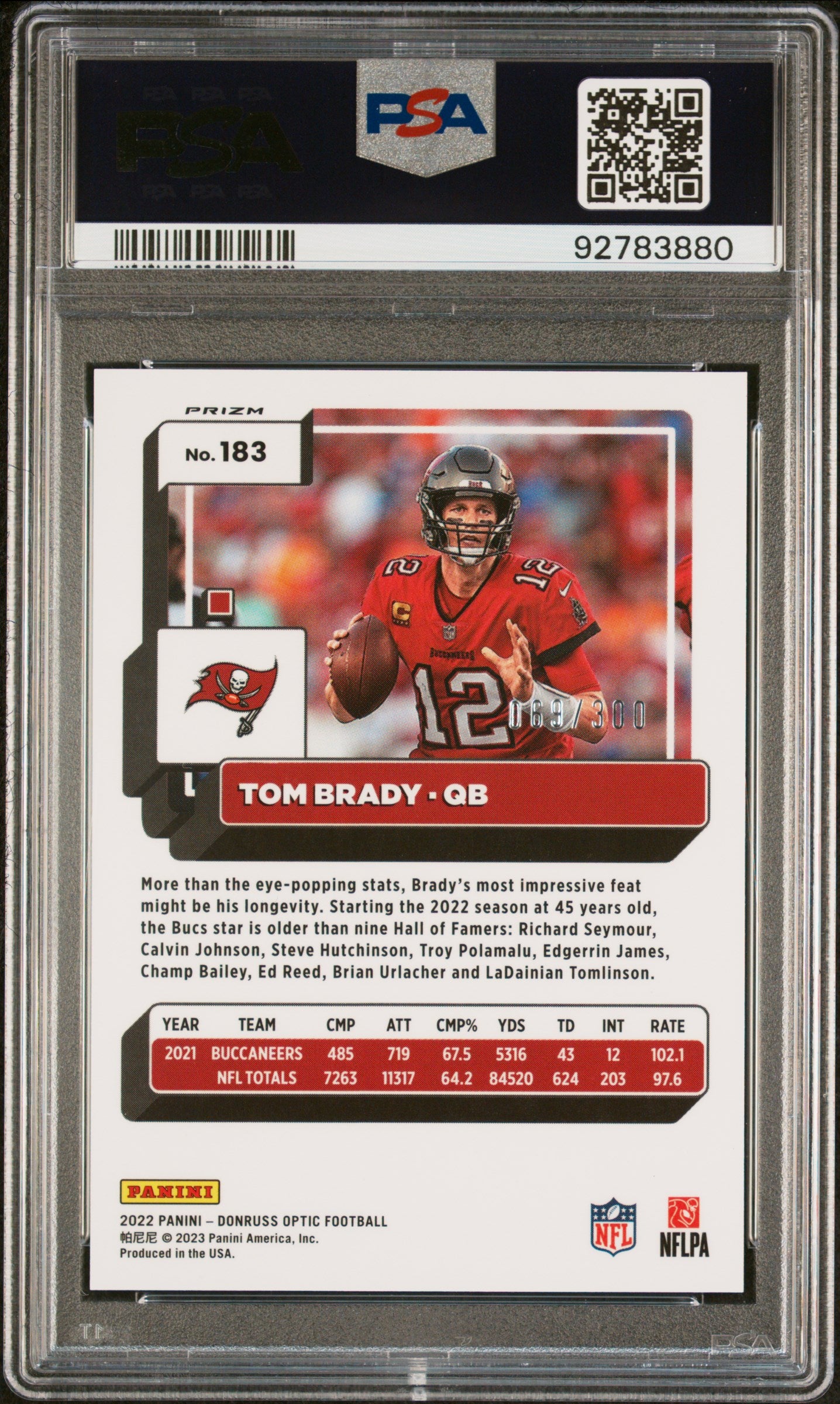 Tom Brady 2022 Donruss Optic #183 Wave #69/300 PSA 10 Gem Mint